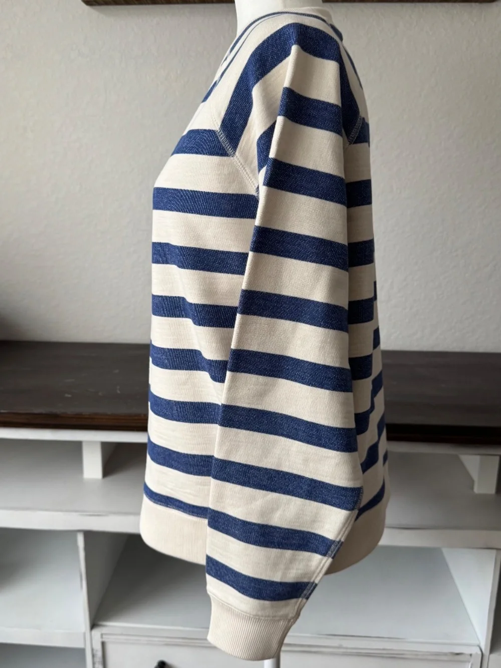 NWT Tory Burch Striped Cotton Sweatshirt New Ivory Basin Stripe Women's L